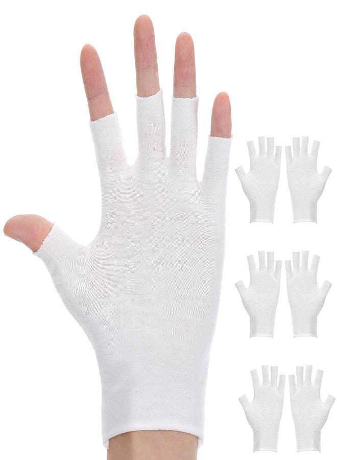 Nogeqi 4 Pairs White Thin Cotton Gloves Fingerless Design Overnight Moisturizing Gloves for Dry Hands Sleeping, White Cotton Glove for Eczema, Touchscreen-Friendly, One Size - Image 1